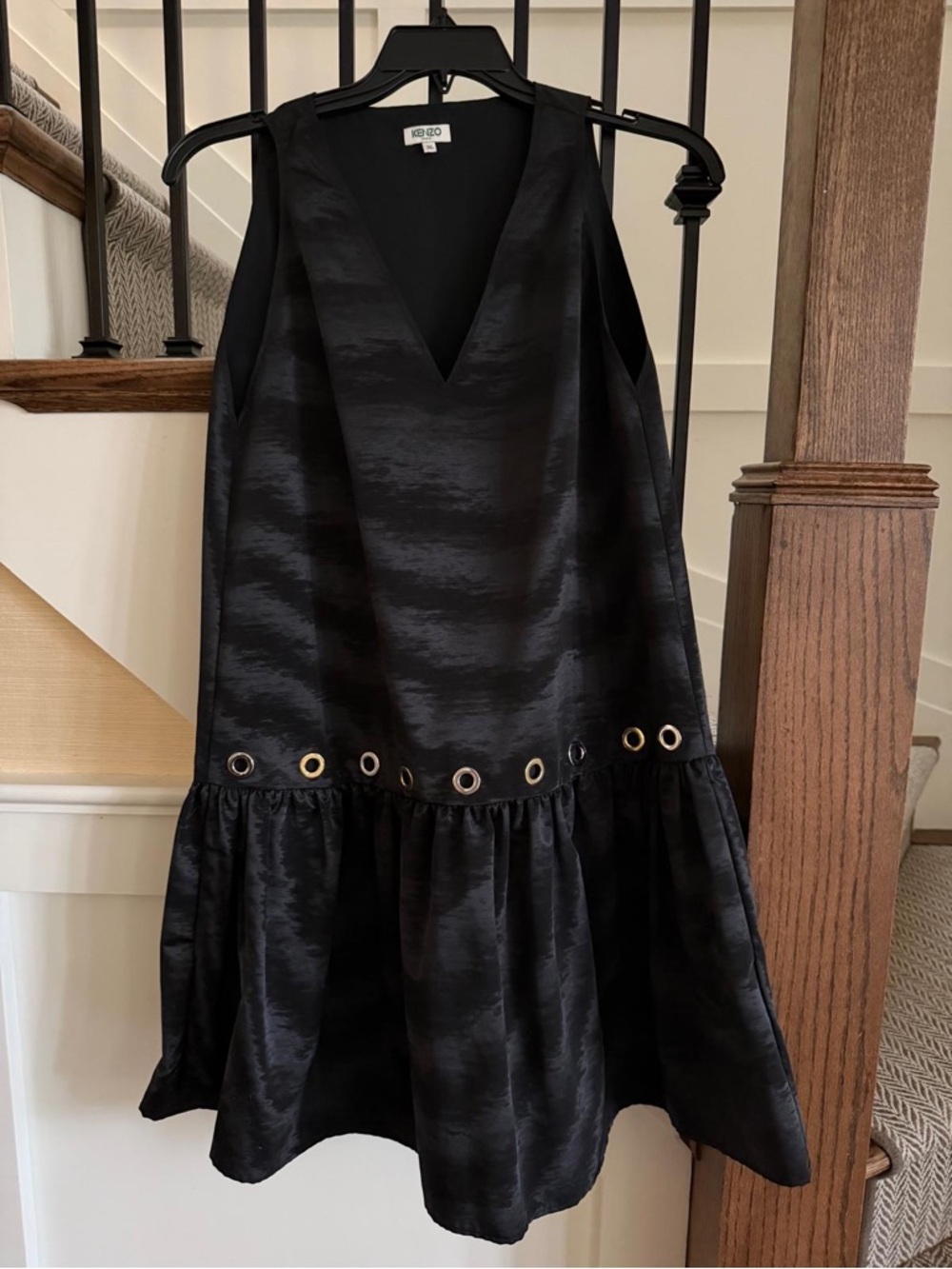 Kenzo Black V-Neck Sleeveless Dress with Subtle Sheen